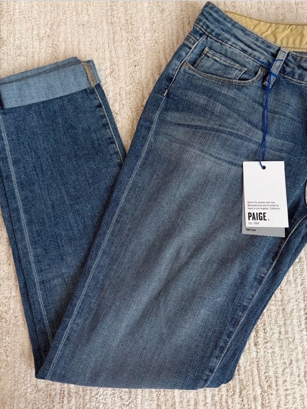PAIGE Women’s Mid-Blue Slim Straight Jeans with Cuff